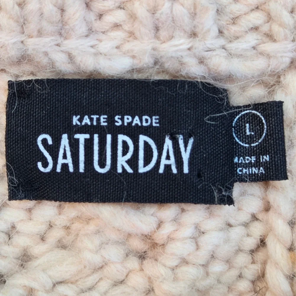 Kate Spade Saturday Wool Alpaca Sweater Womens Large Pink Cable Knit Boxy Chunky